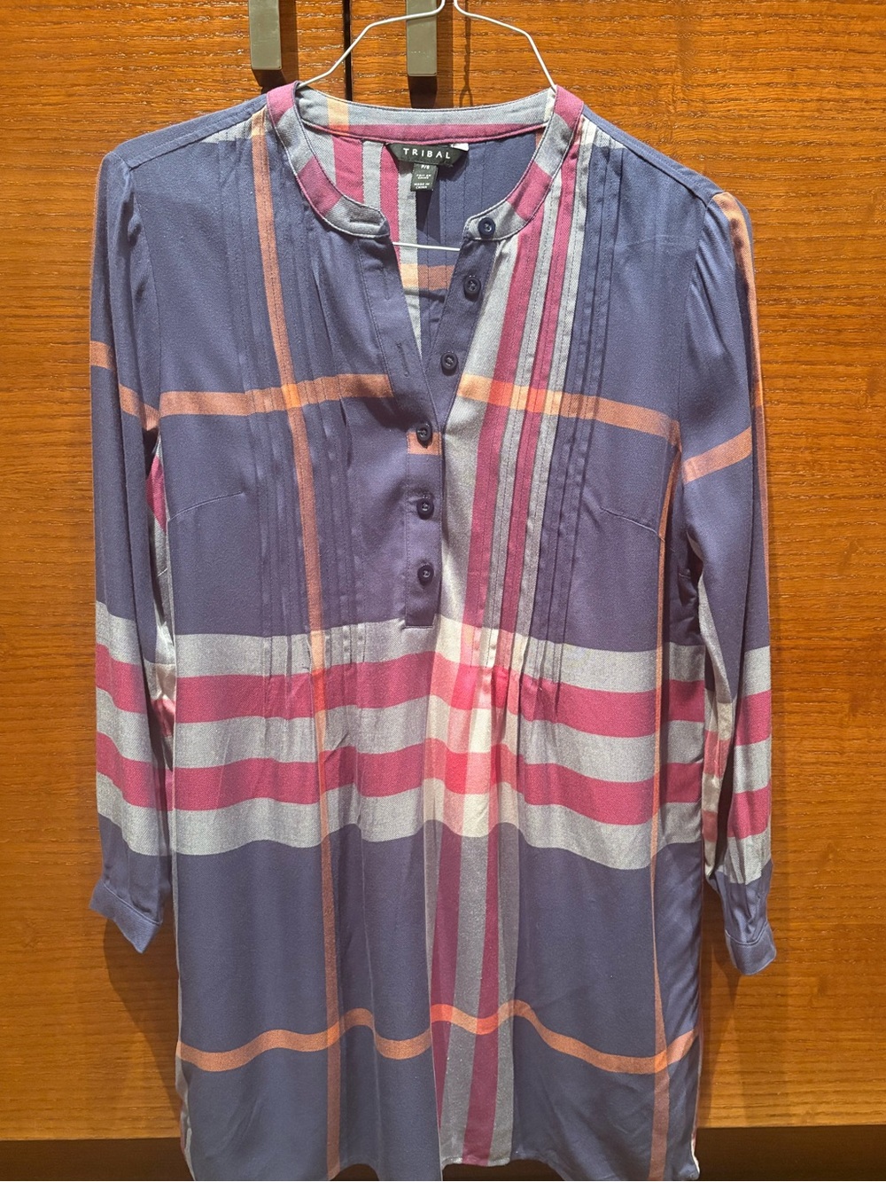 Tribal Plaid / Tartan Tunic Shirt Dress Size P/S Long Sleeve
